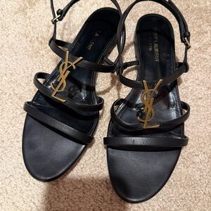 Saint Laurent Black Sandals with Gold Accent
